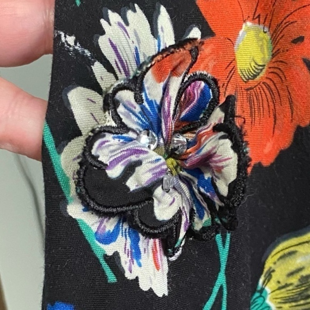 Anthropologie Moulinette Soeurs Black Floral Print Green Belt Sleeveless Dress - Picture 10 of 15